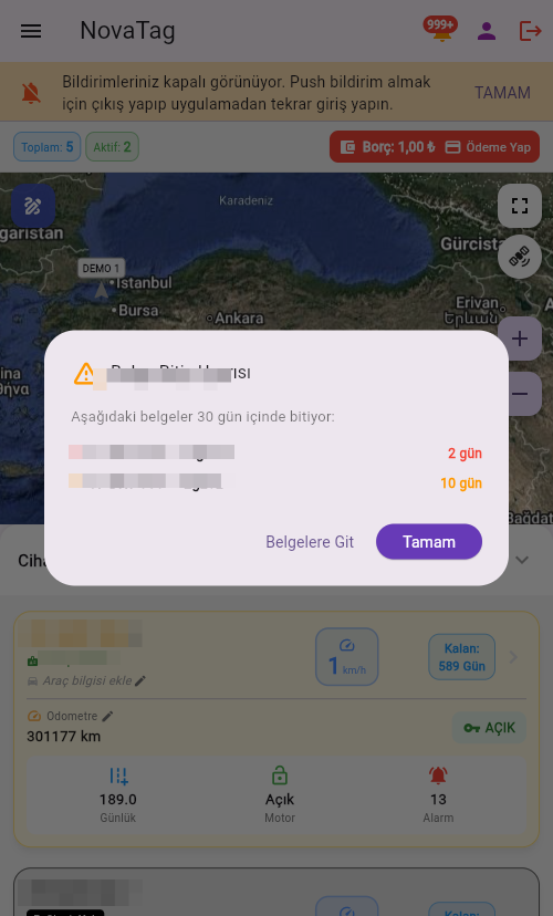 Belge bitiş uyarısı penceresi
